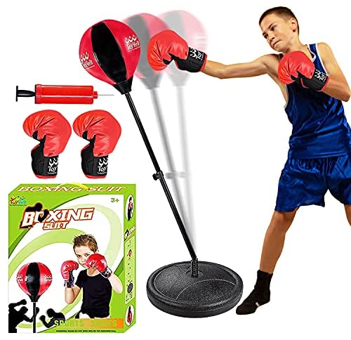 ToyVelt Punching Bag for Kids and Adults Boxing Set with Adjustable Standing Base, Boxing Gloves, Hand Pump – Kids Punching Bag for Boys and Girls