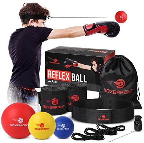 Boxing Reflex Ball Set for Kids – 3 Difficulty Level Soft Punching Balls – Boxing Training Equipment with Adjustable Headband Boxing Trainer and Hand Wraps, Great for Hand Eye Coordination